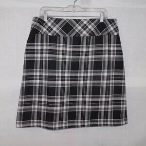 TRIBAL Womens 14 White Black Plaid Wool Blend Lined Skirt